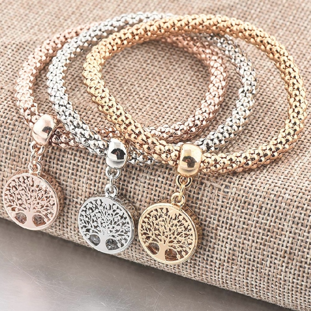 3Pcs Gold Silver Rose Gold Plated Charm Bracelet